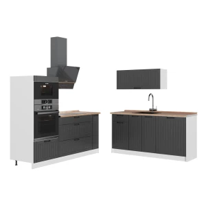 Cucina Fame-Line Grigio scuro/Bianco 340 cm, PL Rovere Vicco