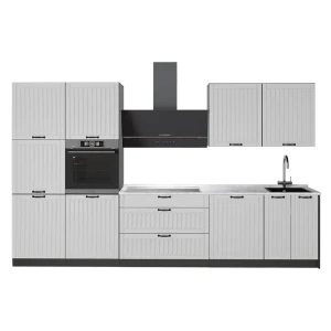 Küchenzeile Fame-Line Weiß Landhaus/Anthrazit 340 cm, AP Marmor Vicco