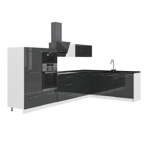 Hjørnekøkken Fame-Line Antracit højglans/Hvid 347 x 207 cm, BP Antracit Vicco
