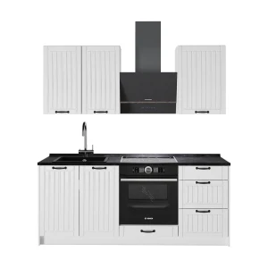 Cucina monoblocco Fame-Line Bianco rustico/Bianco 190 cm senza piano di lavoro Vicco