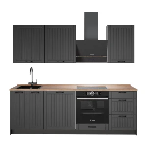 Cuisine Fame-Line Gris foncé/Anthracite 230cm, PT Chêne Vicco