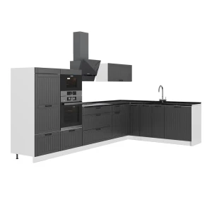Kuchnia narożna Fame-Line Ciemnoszary/Biały 347 x 207 cm, BP Antracyt Vicco