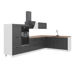 Eckküche Fame-Line Dunkelgrau/Weiß 347 x 207 cm, AP Eiche Vicco