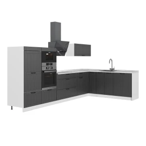 Kuchnia narożna Fame-Line Ciemnoszary/Biały 347 x 207 cm, BP Marmur Vicco