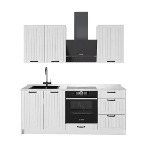 Singleküche Fame-Line Weiß Landhaus/Weiß 190 cm, AP Marmor Vicco