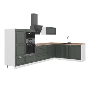 Hoekkeuken Fame-Line Groen-Goud Landhuis/Wit 347 x 207 cm, WB Eik Vicco
