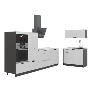 Zabudowa kuchenna Fame-Line Biały rustykalny/Antracyt 280 cm, BP Marmur Vicco
