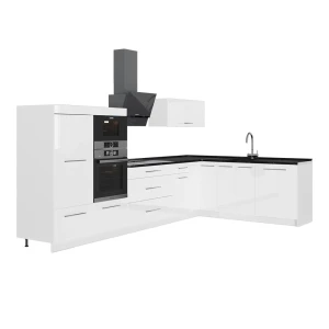 Kuchnia narożna Fame-Line Biały wysoki połysk/Biały 347 x 207 cm, BP Antracyt Vicco