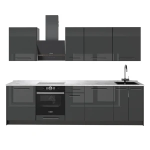 Mueble de cocina Fame-Line Antracita alto brillo/Antracita 280 cm, ET Mármol Vicco