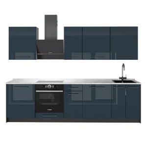 Cucina componibile Fame-Line Blu scuro lucido/Antracite 280 cm, PL Marmo Vicco