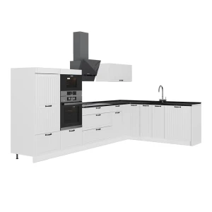 Eckküche Fame-Line Weiß Landhaus/Weiß 347 x 207 cm, AP Anthrazit Vicco
