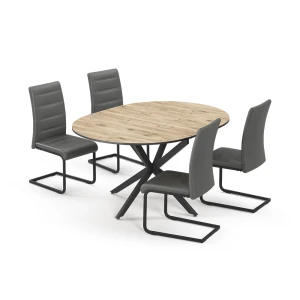 Esstisch-Set Loyd Eiche rustikal/Schwarz 120 x 120 cm mit 4 Esszimmerstühlen, Grau Vicco