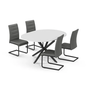 Spisebordssæt Loyd Hvid/Sort 120 x 120 cm med 4 spisestuestole, grå Vicco