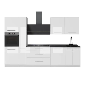 Küchenzeile Fame-Line Weiß Hochglanz/Weiß 310 cm, AP Anthrazit Vicco
