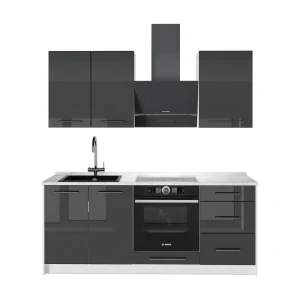Yhden hengen keittiö Fame-Line Korkeakiiltoinen antrasiitti/Valkoinen 190 cm, AP Marble Vicco