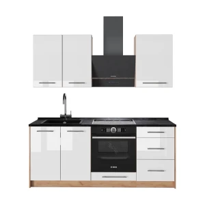 Cucina monoblocco Fame-Line Bianco lucido/Rovere dorato 190 cm, PL Antracite Vicco