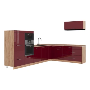 Cucina angolare completa Fame-Line Bordeaux lucido/Rovere dorato 327 x 227 cm, PL Rovere Vicco