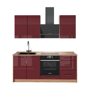 Yhden hengen keittiö Fame-Line Bordeaux korkeakiilto/Goldkraft tammi 190 cm, AP Oak Vicco