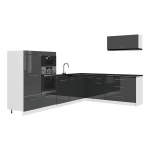 Hjørnekøkken Fame-Line Antracit højglans/Hvid 327 x 227 cm, BP Antracit Vicco