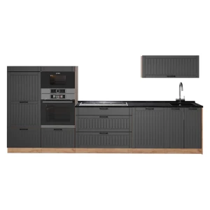 Küchenzeile Fame-Line Dunkelgrau/Goldkraft Eiche 340 cm, AP Anthrazit Vicco