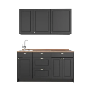 Eenpersoonskeuken Fame-Line Anthrazit-Gold Landhaus/Antraciet 150 cm, WB Eik Vicco