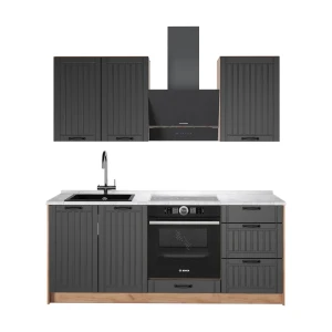 Yhden hengen keittiö Fame-Line Tumman harmaa/Goldkraft tammi 190 cm, AP Marble Vicco