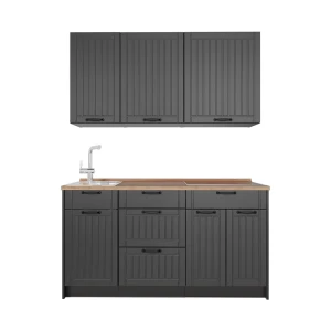 Singleküche Fame-Line Dunkelgrau/Anthrazit 150 cm, AP Eiche Vicco