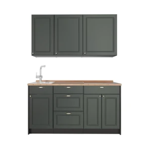 Eenpersoonskeuken Fame-Line Groen-Goud Landhuis/Antraciet 150 cm, WB Eik Vicco