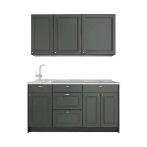 Singleküche Fame-Line Grün-Gold Landhaus/Anthrazit 150 cm, AP Marmor Vicco
