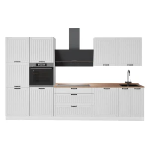 Küchenzeile Fame-Line Weiß Landhaus/Weiß 340 cm, AP Eiche Vicco