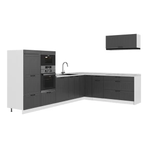 Cucina angolare completa Fame-Line Grigio scuro/Bianco 327 x 227 cm, PL Marmo Vicco
