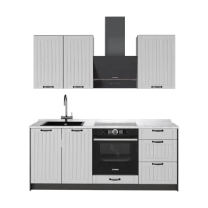 Cozinha individual Fame-Line Casa de campo branca/antracite 190 cm, Mármore AP Vicco