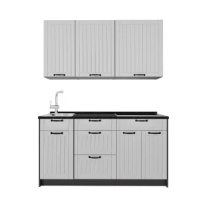 Cucina monoblocco Fame-Line Bianco rustico/Antracite 150 cm senza piano di lavoro Vicco