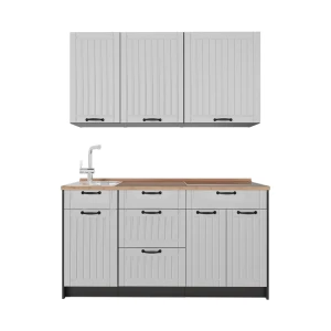 Singleküche Fame-Line Weiß Landhaus/Anthrazit 150 cm, AP Eiche Vicco