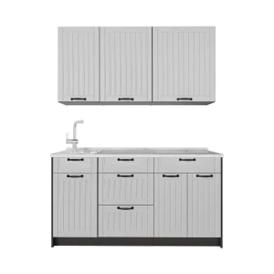 Cucina monoblocco Fame-Line Bianco rustico/Antracite 150 cm, PL Marmo Vicco