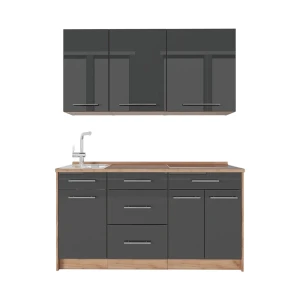 Cucina monoblocco Fame-Line Antracite lucido/Rovere dorato 150 cm, PL Rovere Vicco