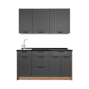 Singleküche Fame-Line Dunkelgrau/Goldkraft Eiche 150 cm ohne Arbeitsplatte Vicco