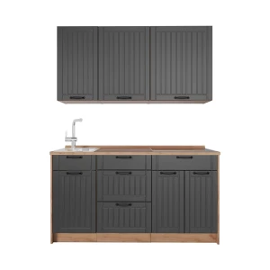 Singleküche Fame-Line Dunkelgrau/Goldkraft Eiche 150 cm, AP Eiche Vicco