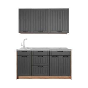 Cucina monoblocco Fame-Line Grigio scuro/Rovere dorato 150 cm, PL Marmo Vicco