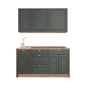 Singleküche Fame-Line Grün-Gold Landhaus/Goldkraft Eiche 150 cm, AP Eiche Vicco