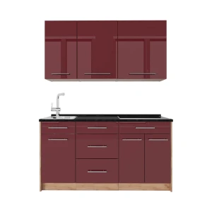 Yhden hengen keittiö Fame-Line Bordeaux korkeakiilto/Goldkraft tammi 150 cm, AP Antrasiitti Vicco