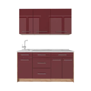 Singleküche Fame-Line Bordeaux Hochglanz/Goldkraft Eiche 150 cm, AP Marmor Vicco