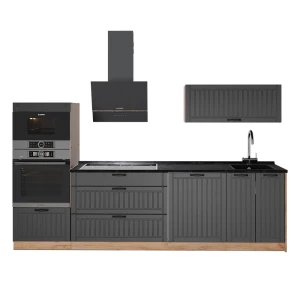 Küchenzeile Fame-Line Dunkelgrau/Goldkraft Eiche 280 cm, AP Anthrazit Vicco