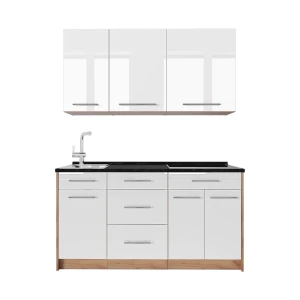 Yhden hengen keittiö Fame-Line Valkoinen korkeakiilto/Goldkraft tammi 150 cm, AP Antrasiitti Vicco
