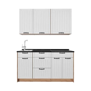Singleküche Fame-Line Weiß Landhaus/Goldkraft Eiche 150 cm, AP Anthrazit Vicco
