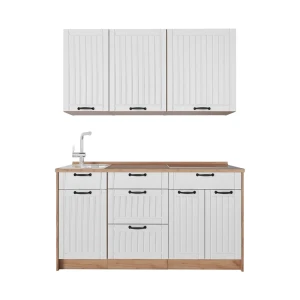 Singleküche Fame-Line Weiß Landhaus/Goldkraft Eiche 150 cm, AP Eiche Vicco