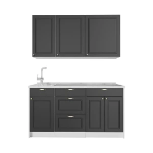 Singleküche Fame-Line Anthrazit-Gold Landhaus/Weiß 150 cm, AP Marmor Vicco