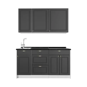 Singleküche Fame-Line Anthrazit-Gold Landhaus/Weiß 150 cm, AP Anthrazit Vicco