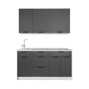 Singleküche Fame-Line Dunkelgrau/Weiß 150 cm, AP Marmor Vicco