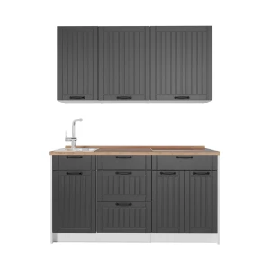 Singleküche Fame-Line Dunkelgrau/Weiß 150 cm, AP Eiche Vicco